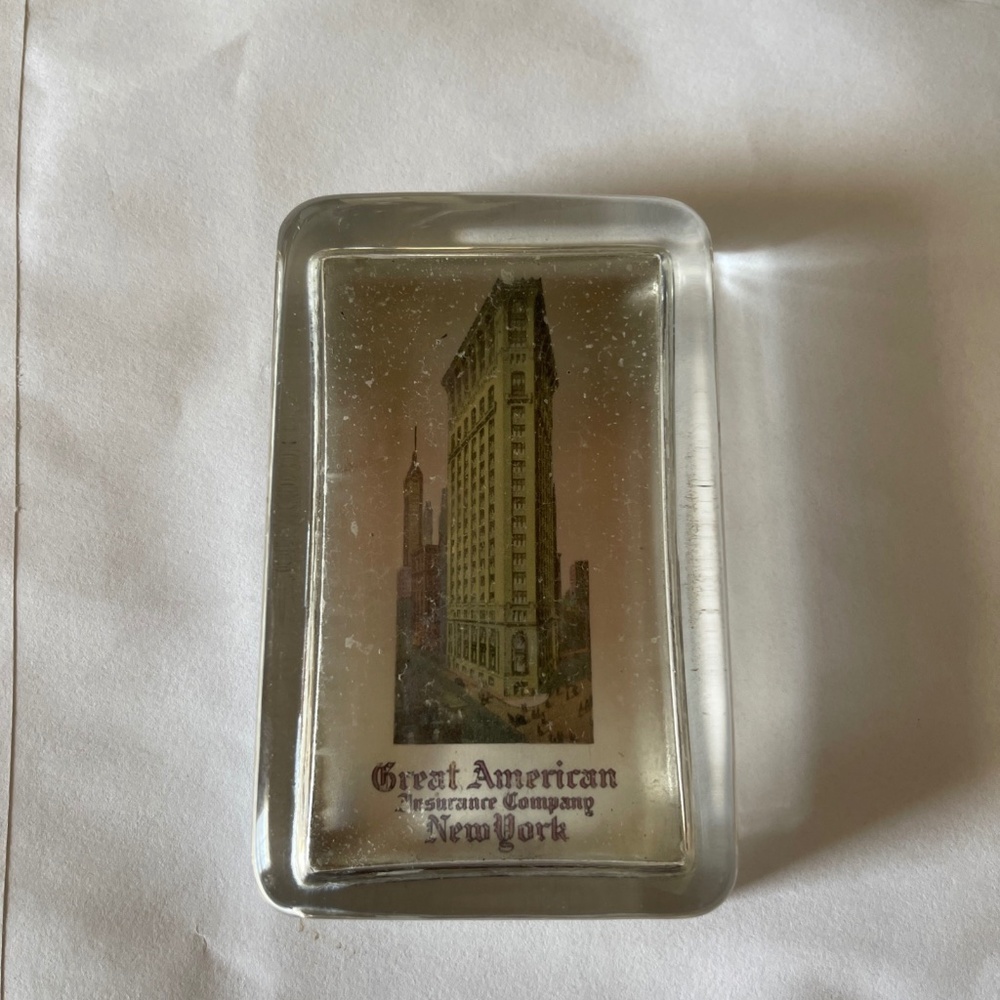 Vintage Great American Insurance Company New York Advertising Glass Paperweight